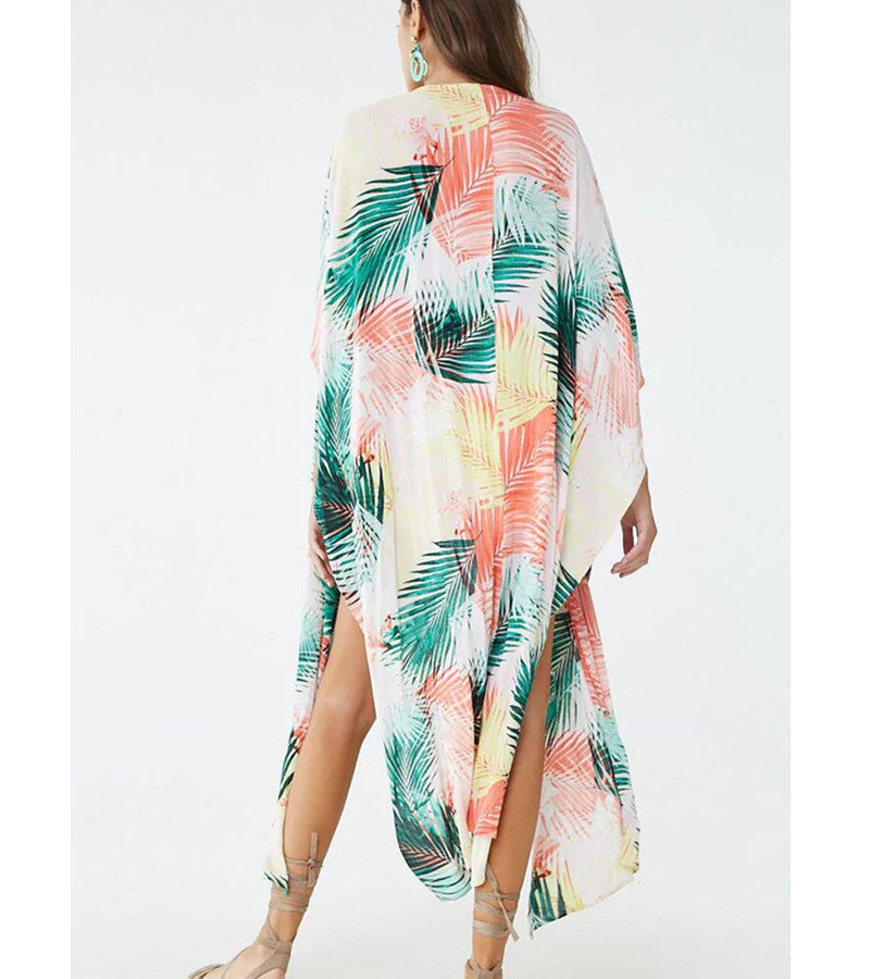 Colorful Leaf Design Summer Holiday Kimono Cover Ups-The same as picture-One Size-Free Shipping at meselling99