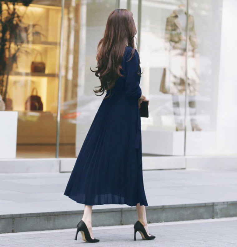 Elegant Chiffon Long Sleeves Holiday Dresses-Dresses-Navy Blue-S-Free Shipping at meselling99