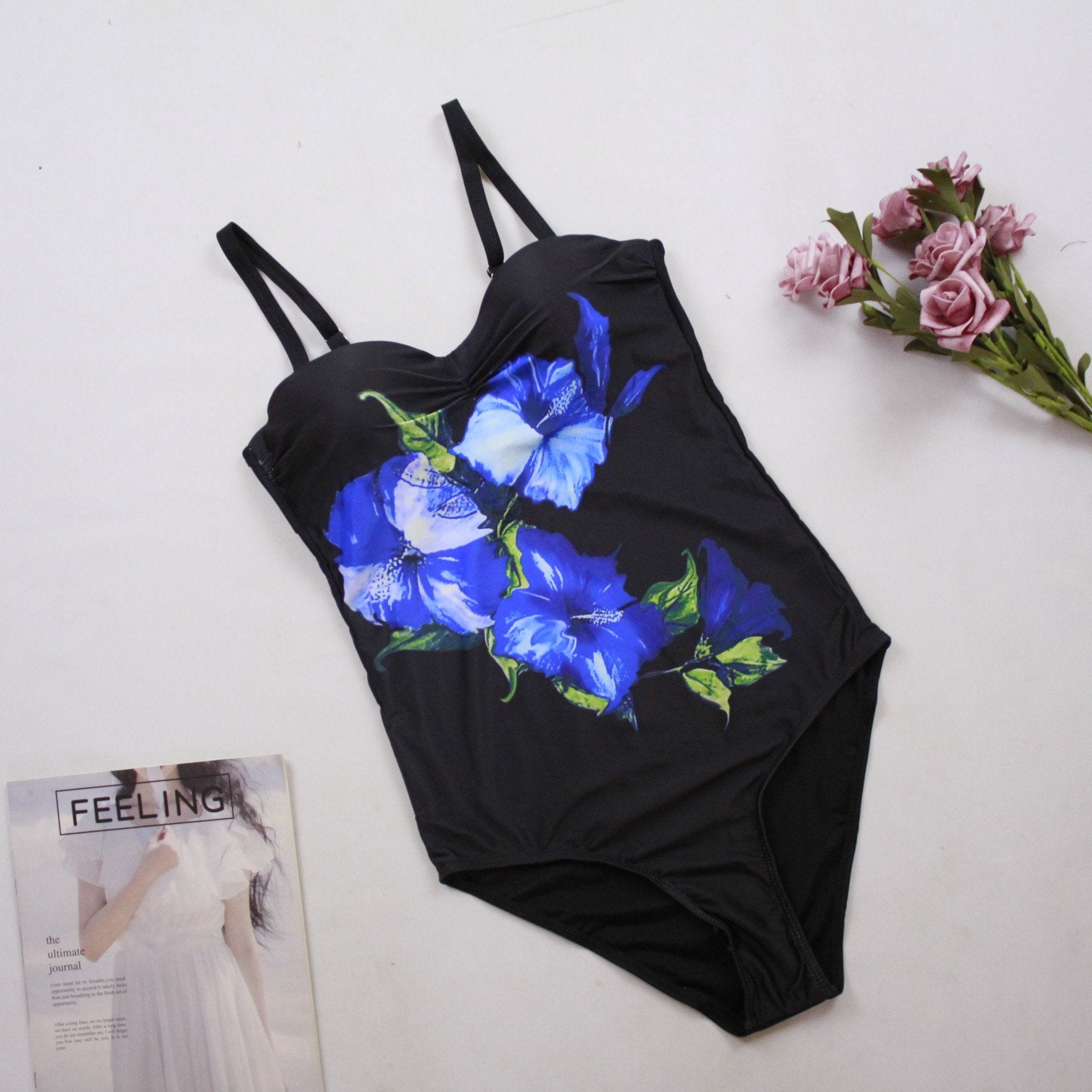 Women Blue Floral Print Sexy Bikini Swimwear--Free Shipping at meselling99