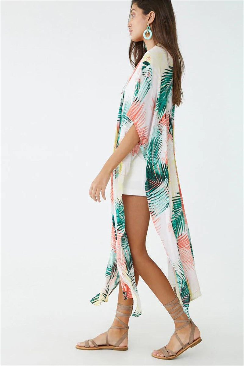 Colorful Leaf Design Summer Holiday Kimono Cover Ups-The same as picture-One Size-Free Shipping at meselling99