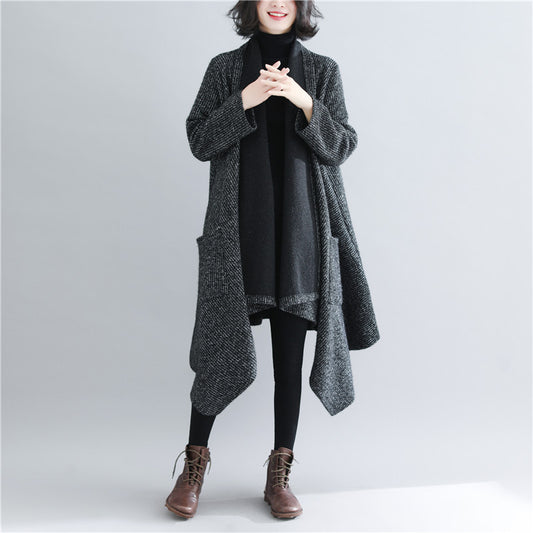 Black Women Plus Size Loose Long Overcoat-Black-One Size-Free Shipping at meselling99