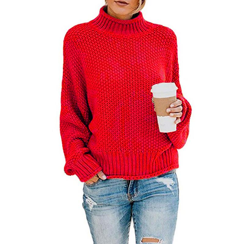 Fashion Leisure Turtleneck Pullover Sweaters-Women Sweaters-Red-S-Free Shipping at meselling99