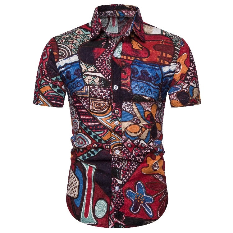 Ethnic Print Men's Summer Beach Short Sleeves Shirts-Shirts & Tops-CS3-M-Free Shipping at meselling99