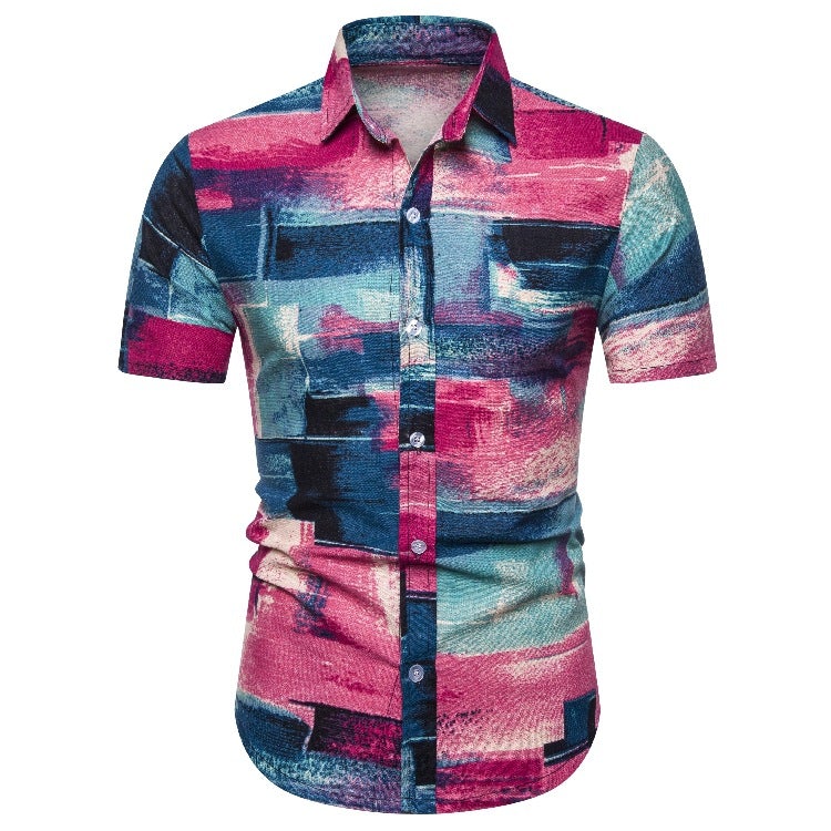 Ethnic Print Men's Summer Beach Short Sleeves Shirts-Shirts & Tops-CS5-M-Free Shipping at meselling99