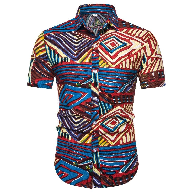 Ethnic Print Men's Summer Beach Short Sleeves Shirts-Shirts & Tops-CS2-M-Free Shipping at meselling99