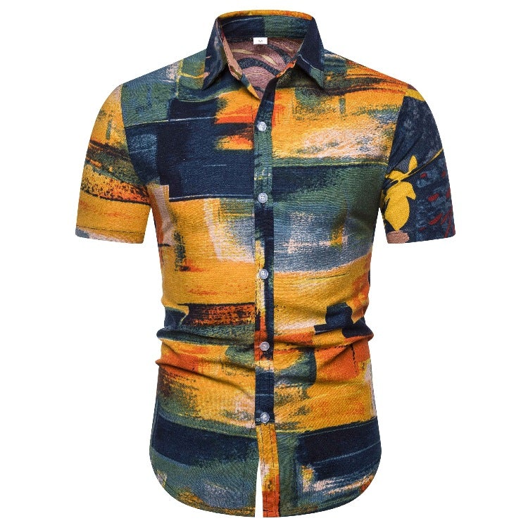 Ethnic Print Men's Summer Beach Short Sleeves Shirts-Shirts & Tops-CS6-M-Free Shipping at meselling99