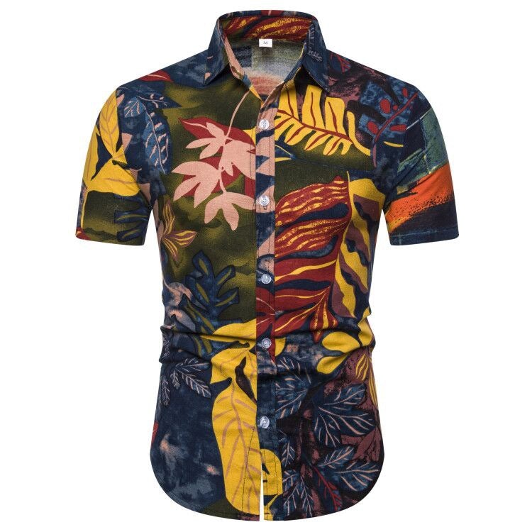 Ethnic Print Men's Summer Beach Short Sleeves Shirts-Shirts & Tops-CS9-M-Free Shipping at meselling99