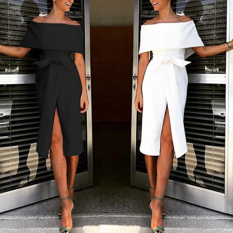 Sexy Classy Off The Shoulder Split Midi Dresses-Sexy Dresses-Free Shipping at meselling99