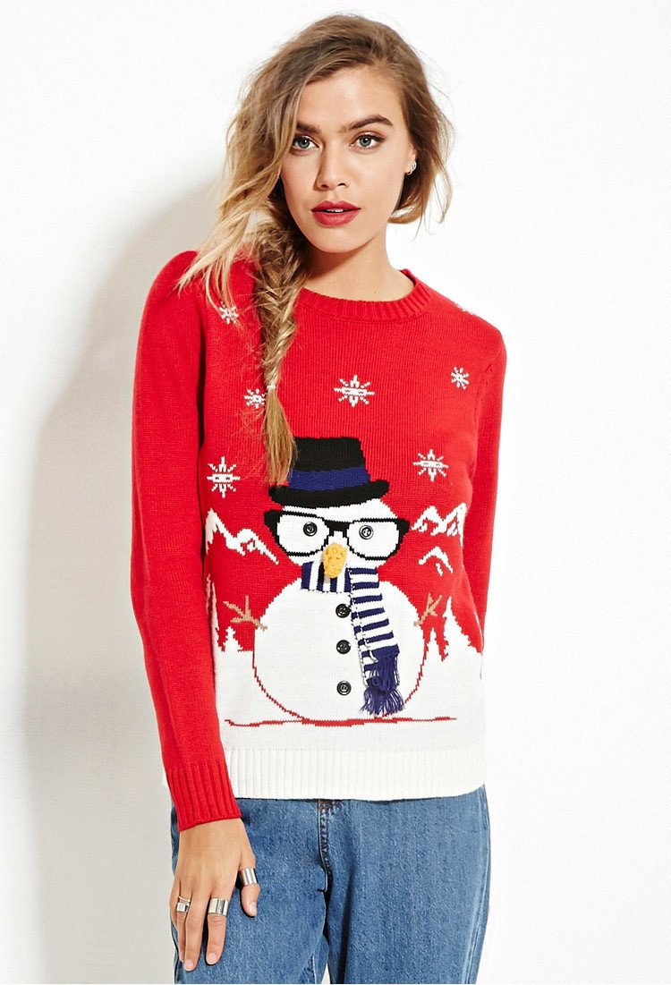 Christmas Snowman Design Long Sleeves Sweaters-Shirts & Tops-Red Snowman-One Size-Free Shipping at meselling99