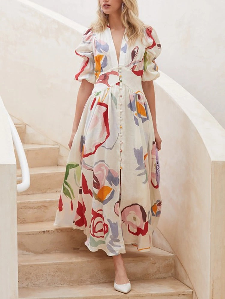 Long Sleeves Chiffon Floral Long Dresses-Maxi Dresses-Free Shipping at meselling99
