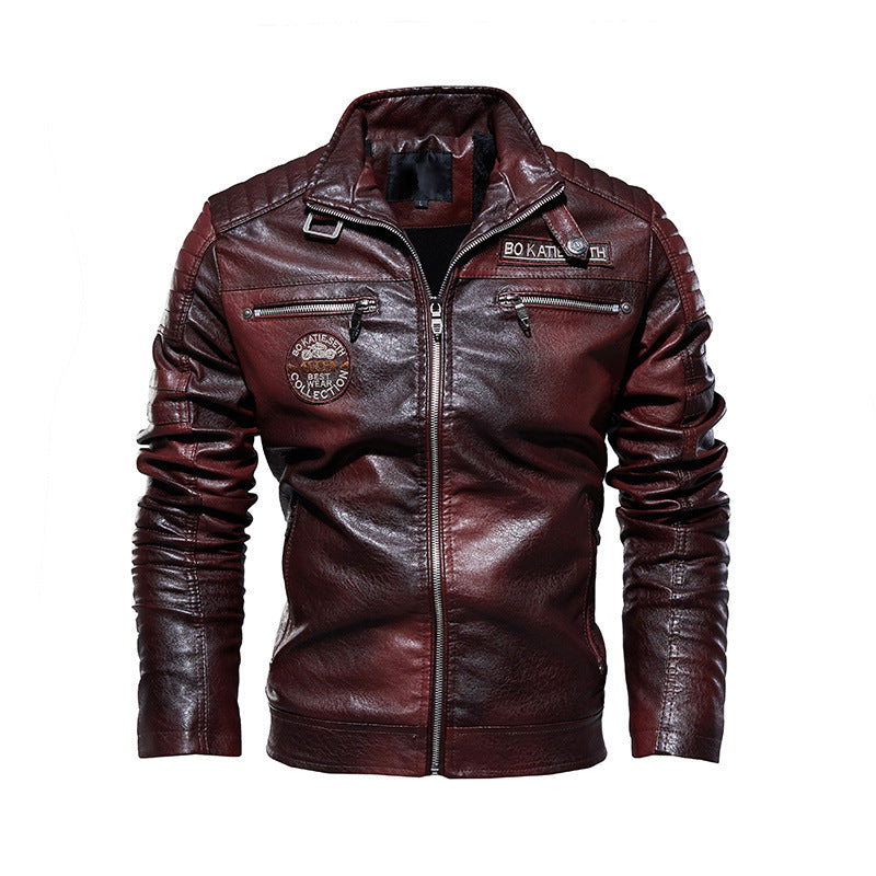 Motorcycle PU Winter Jacket Coat for Men-Outerwear-Wine Red-L-Free Shipping at meselling99