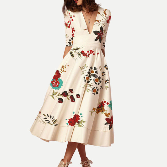 Lovely Floral Print Summer Women Midi Dresses-Dresses-Free Shipping at meselling99