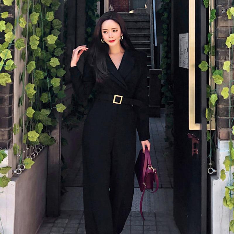 Black Office Lady Blazer Style Jumpsuits-Outfit Sets-Free Shipping at meselling99