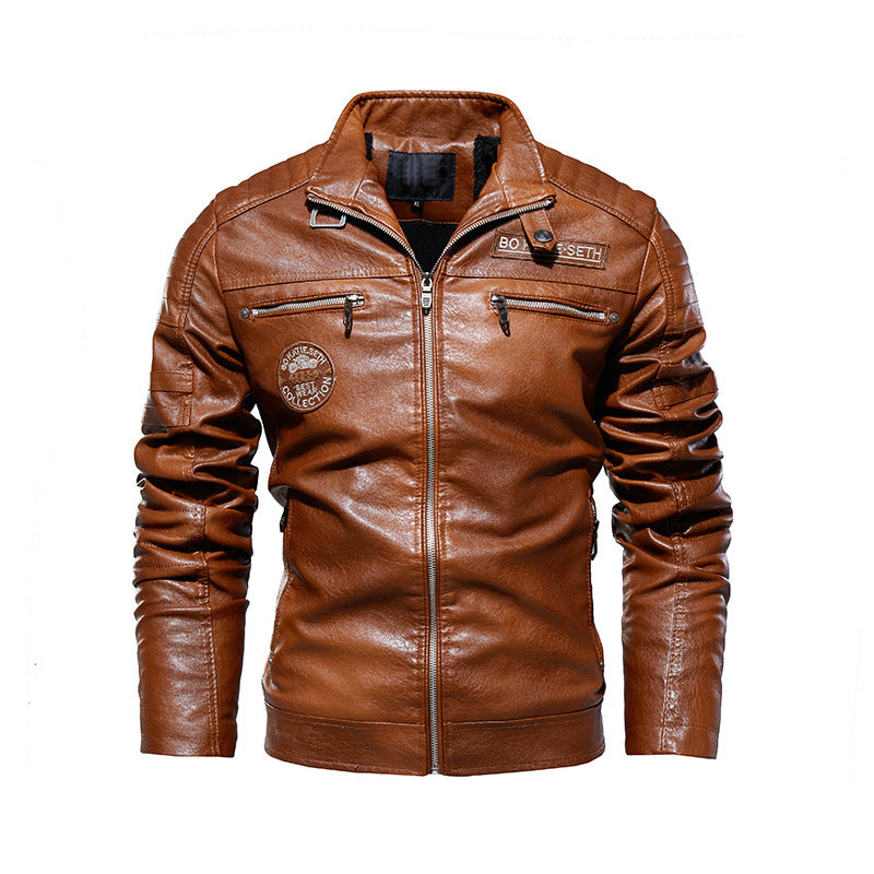 Motorcycle PU Winter Jacket Coat for Men-Outerwear-Brown-L-Free Shipping at meselling99