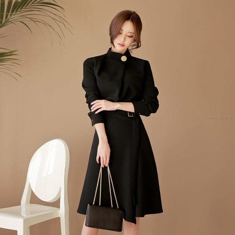 Elegant Office Lady High Neck Long Sleeves Dresses-Dresses-Free Shipping at meselling99