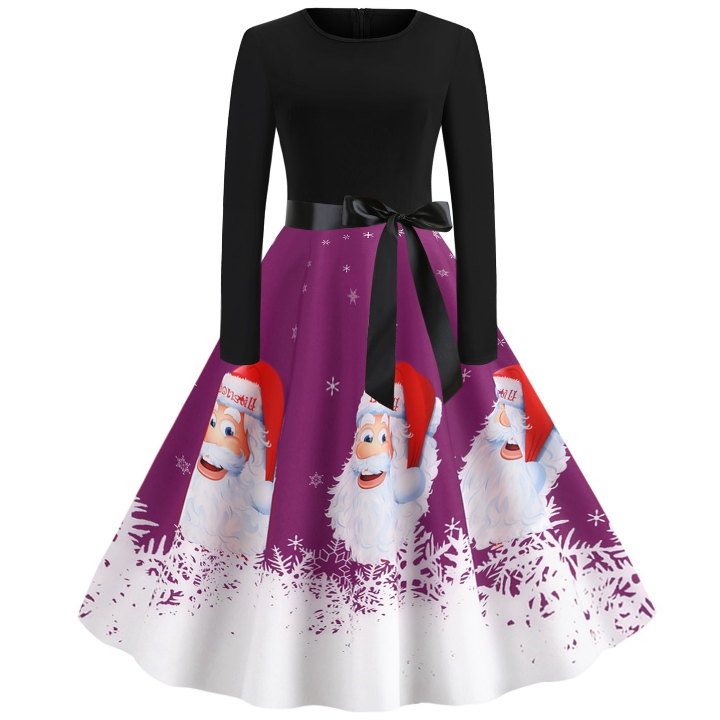 Vintage Merry Christmas Round Neck Long Sleeves Dresses-Purple-S-Free Shipping at meselling99