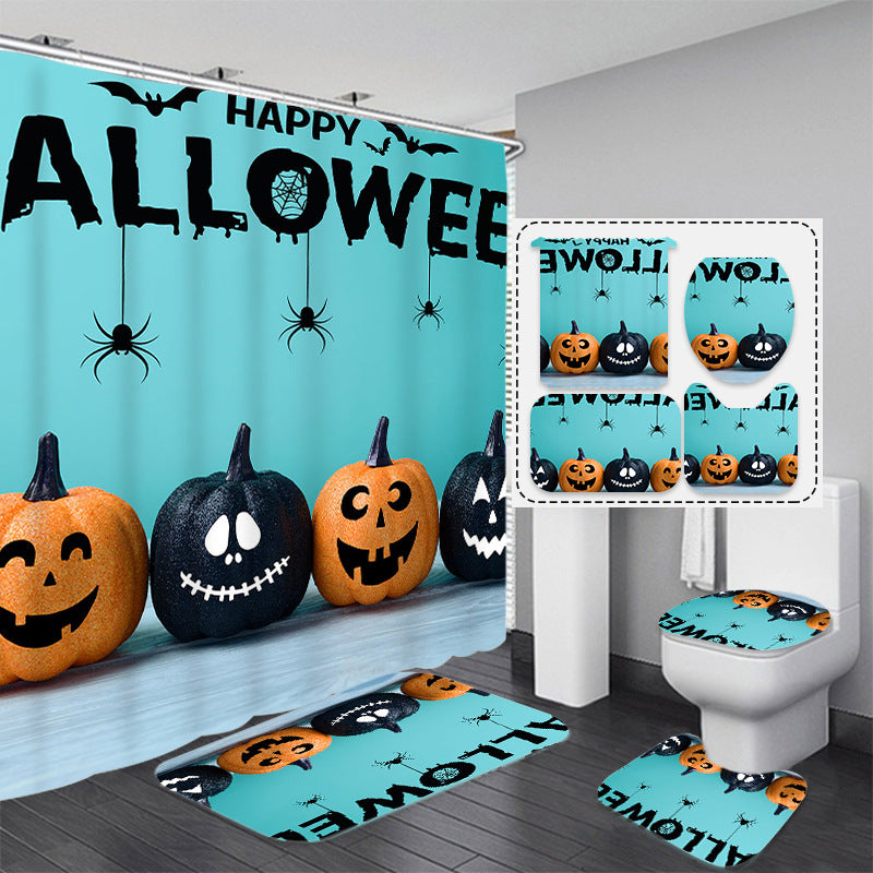 Pumpkin Halloween Fabric Shower Curtain Sets for Bathroom Decoration-Shower Curtains-C-Shower Curtain+3Pcs Mat-Free Shipping at meselling99