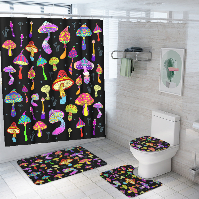 Mushroom Designed Shower Curtain Sets Rug & Mat Non-Slip Toilet Lid Cover-Shower Curtains-C-Shower Curtain+3Pcs Mat-Free Shipping at meselling99