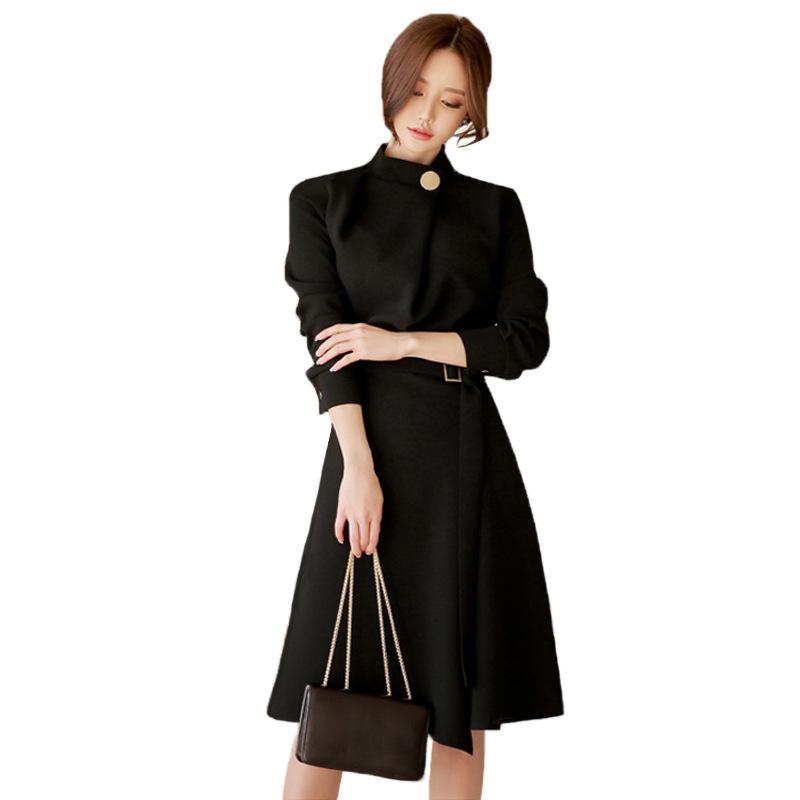 Elegant Office Lady High Neck Long Sleeves Dresses-Dresses-Free Shipping at meselling99