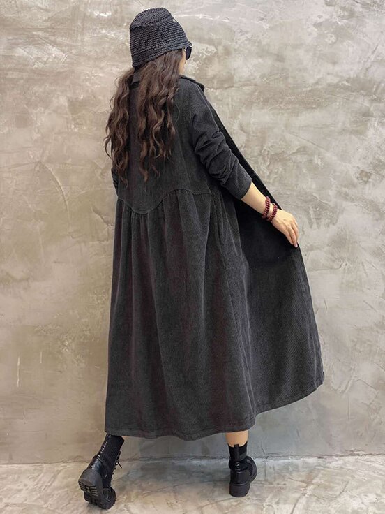 Meselling99 Vintage Solid Corduroy Lapel Dress-Maxi Dress-Free Shipping at meselling99