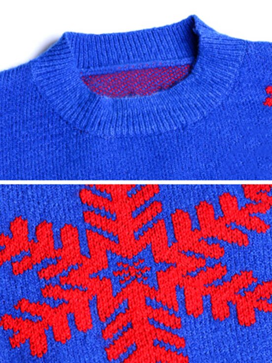 Meselling99 Christmas Elk Snowflake Round-Neck Sweater Dress-Maxi Dress-Free Shipping at meselling99