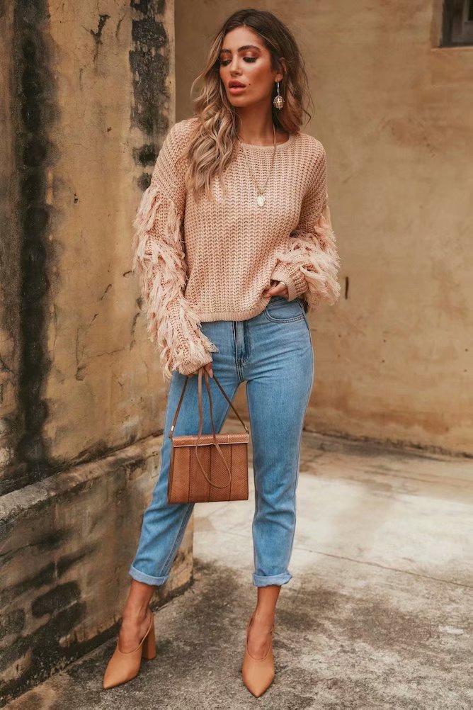 Women Winter Round Neck Tassel Loose Sweaters--Free Shipping at meselling99