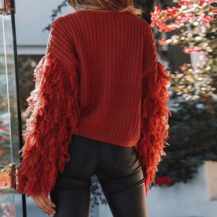 Women Winter Round Neck Tassel Loose Sweaters--Free Shipping at meselling99