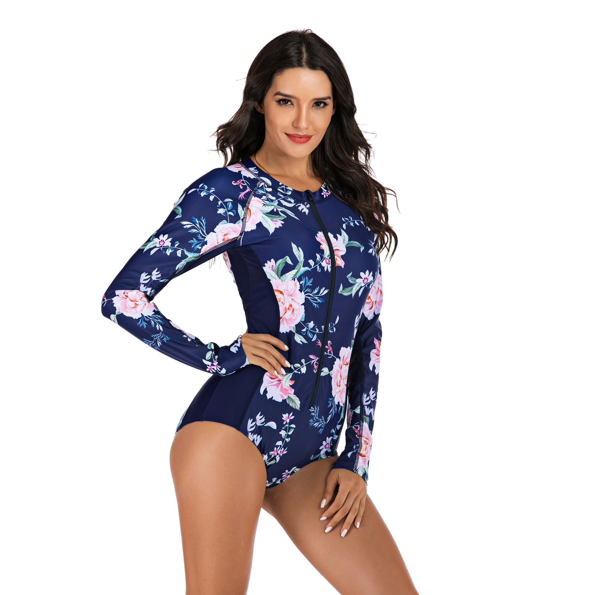 Dark Blue One-piece Long Sleeve Female Swimsuit Hot Spring Swimsuit Diving Swimsuit--Free Shipping at meselling99