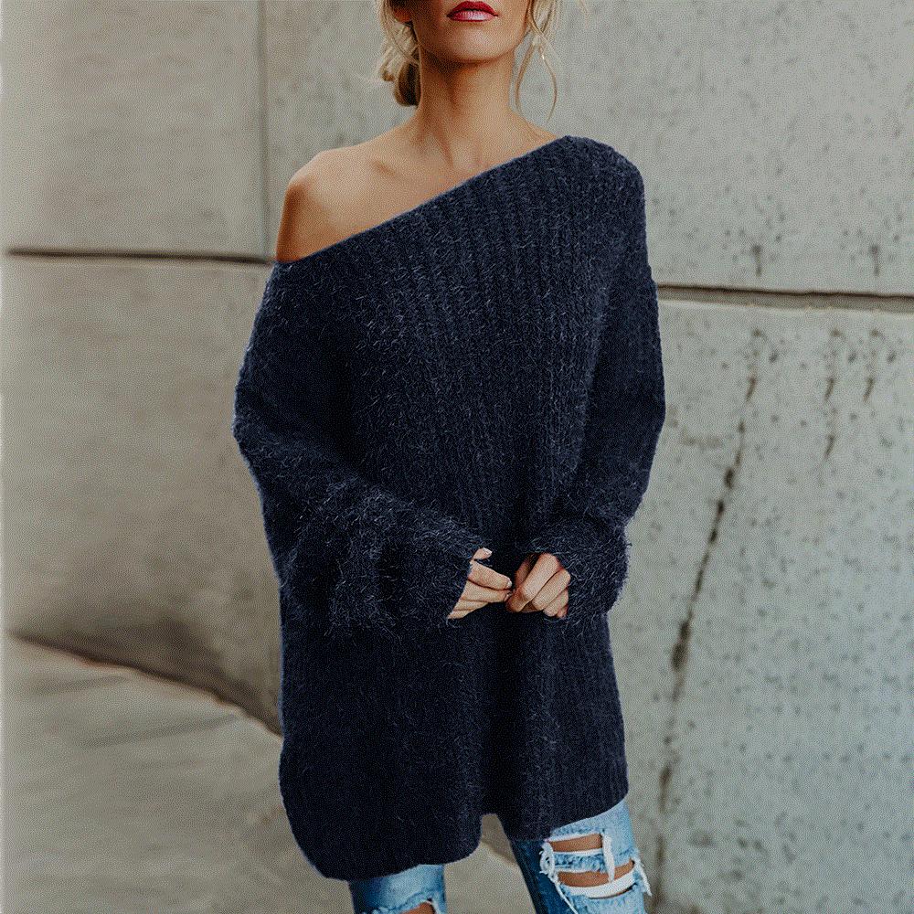 Women Off The Shoulder Long Sleeves Loose Sweater--Free Shipping at meselling99