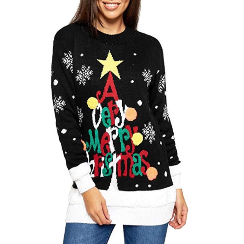 Casual Letter Print Christmas Pullover Knitted Sweaters-Shirts & Tops-Free Shipping at meselling99
