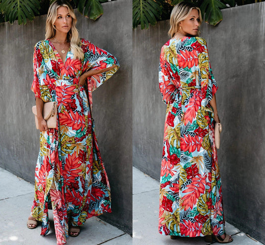 Casual Kimono Beachwear Cover Up Dresses-The same as picture-One Size-Free Shipping at meselling99
