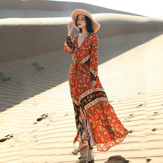 Summer Boho Long Sleeves Beach Dresses-Dresses-Free Shipping at meselling99