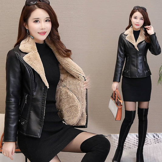 Winter Warm Pu Leather Velvet Short Jackets for Women-women coats-Free Shipping at meselling99