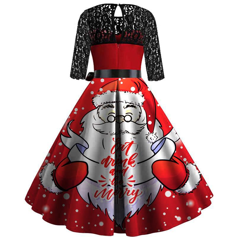 Merry Christmas Holiday Lace Print Dresses--Free Shipping at meselling99