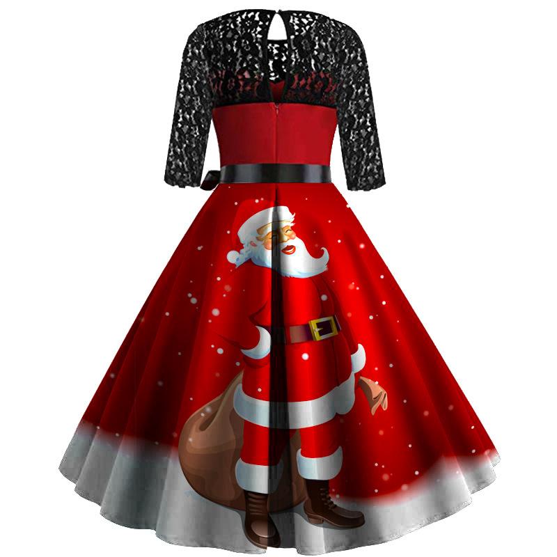 Red Long Sleeves Constract Lace Christmas Dresses-Dresses-Free Shipping at meselling99