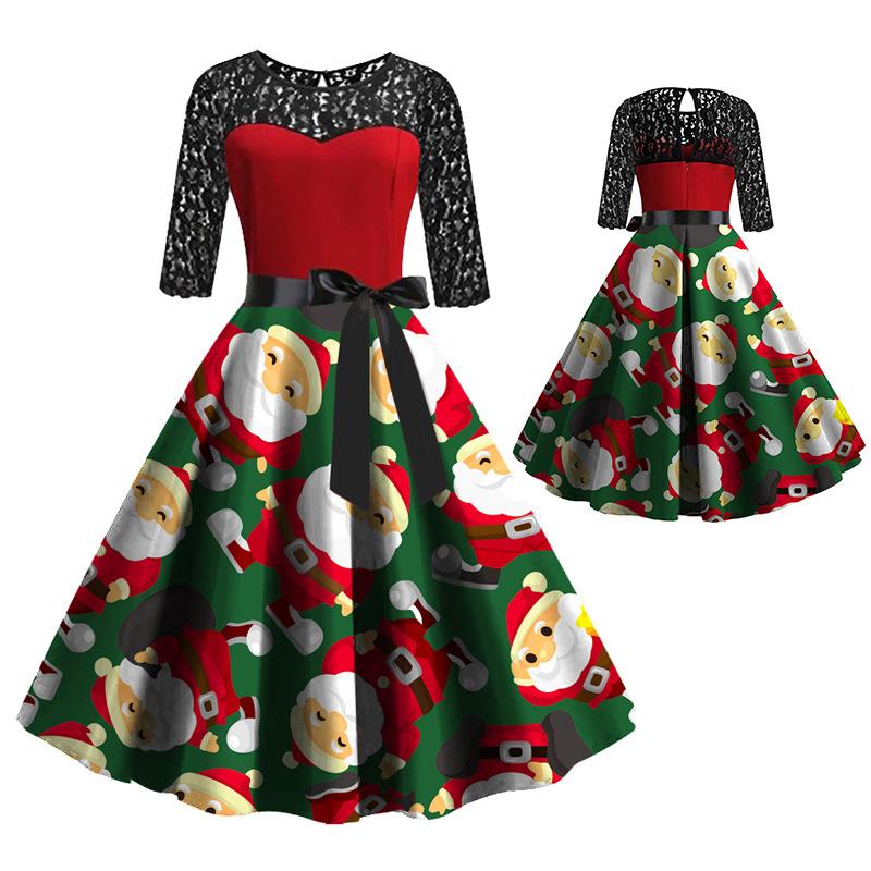 Women Green Half Sleeves Merry Christmas Dresses-Dresses-Free Shipping at meselling99