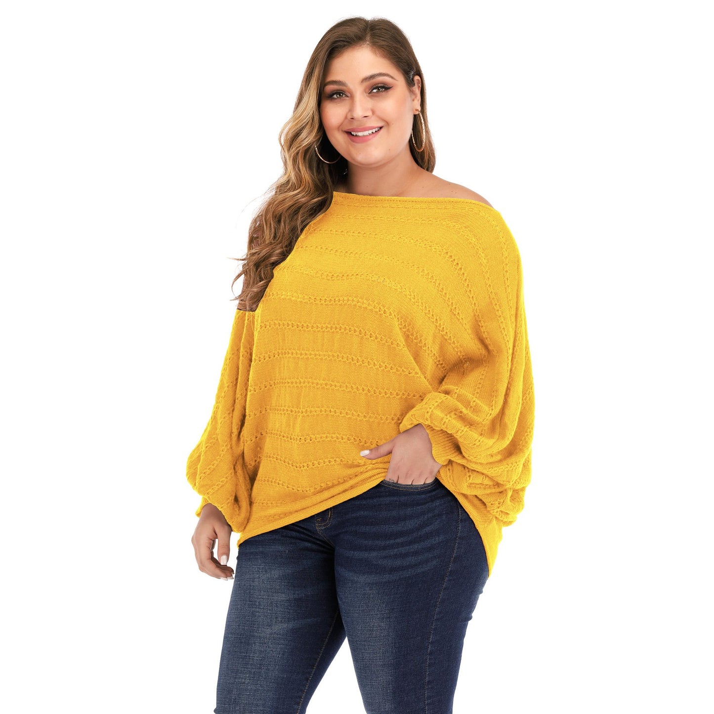Women One Shoulder Plus Size Sweaters-Yellow-L-Free Shipping at meselling99