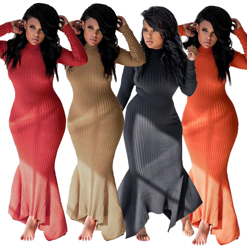 Sexy High Neck Long Knitted Dresses-Dresses-Free Shipping at meselling99