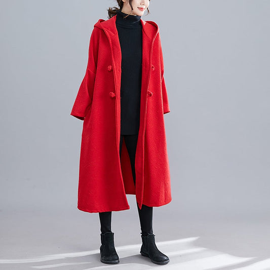 Vintage Plus Sizes Long Overcoat-Outerwear-Red-XL-Free Shipping at meselling99