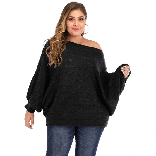 Women One Shoulder Plus Size Sweaters-Black-L-Free Shipping at meselling99