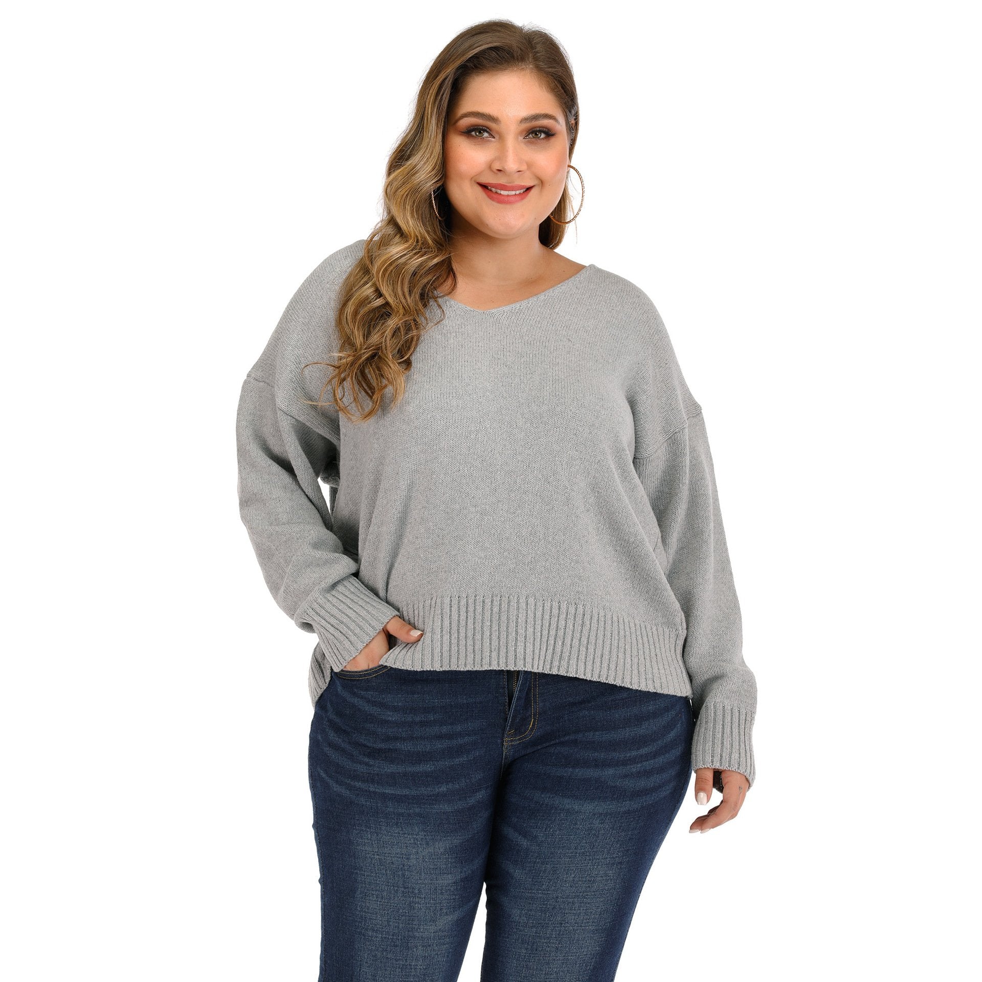 Gray Women Backless Plus Size Sweatrers-Gray-XL-Free Shipping at meselling99