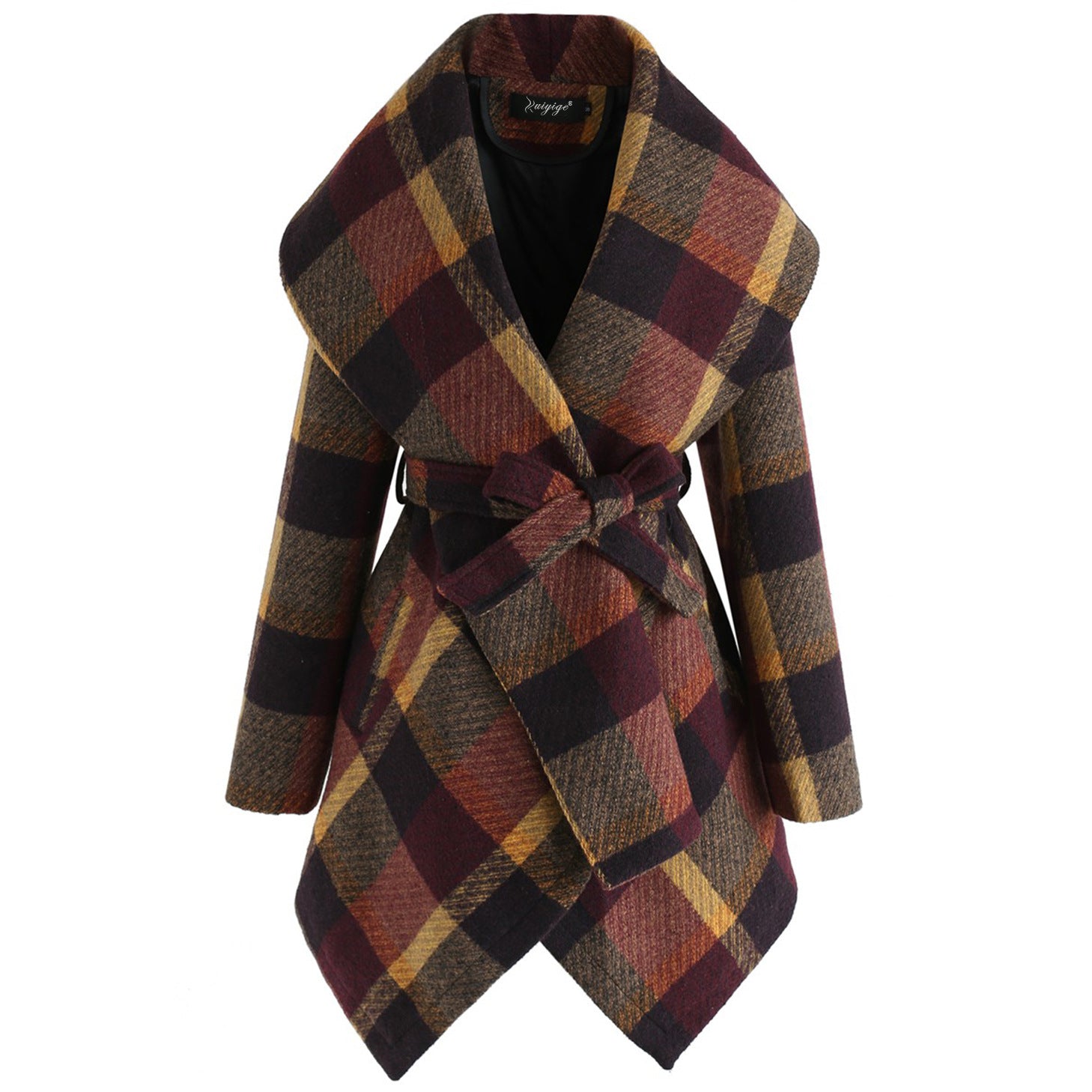 Women Loose Plaid Long Trenchcoat-Purple-S-Free Shipping at meselling99