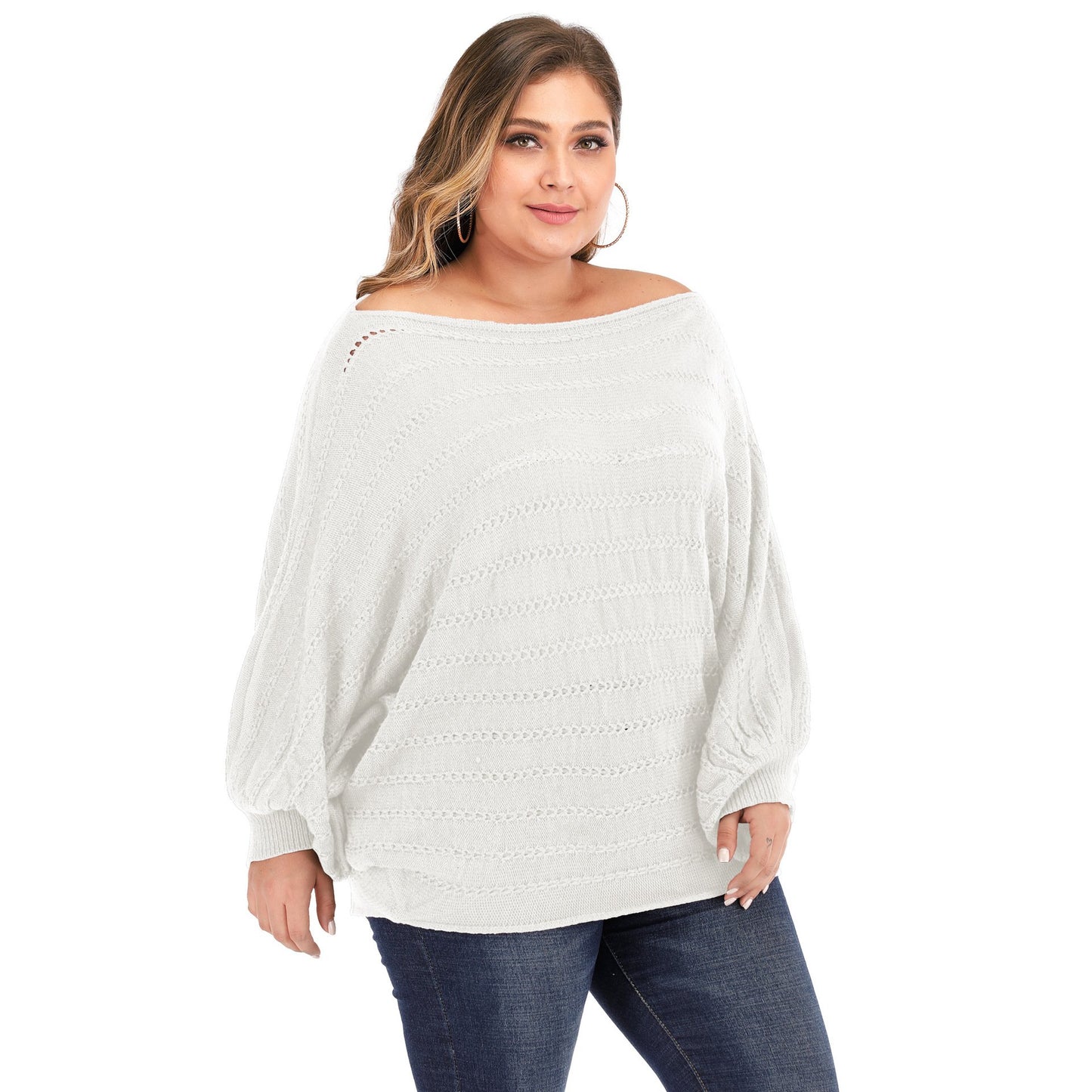Women One Shoulder Plus Size Sweaters-White-L-Free Shipping at meselling99