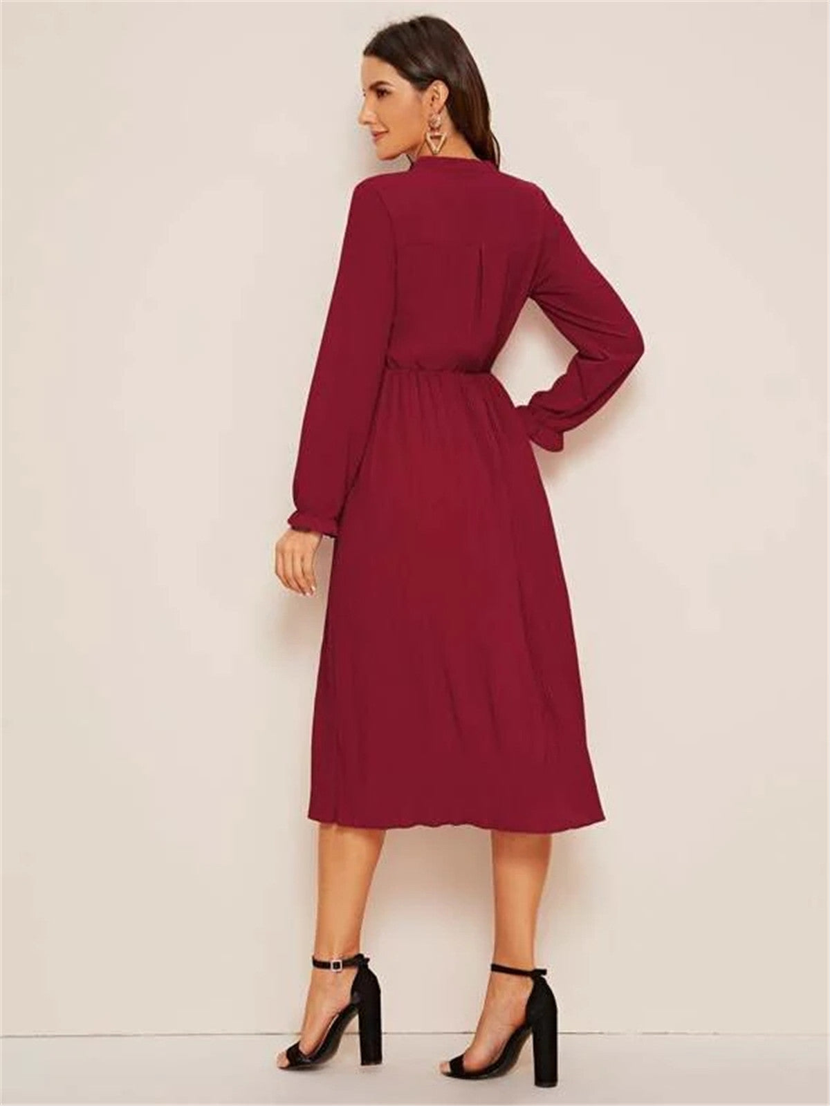 Red Casual Long Sleeves Fall Dresses-Dresses-Free Shipping at meselling99