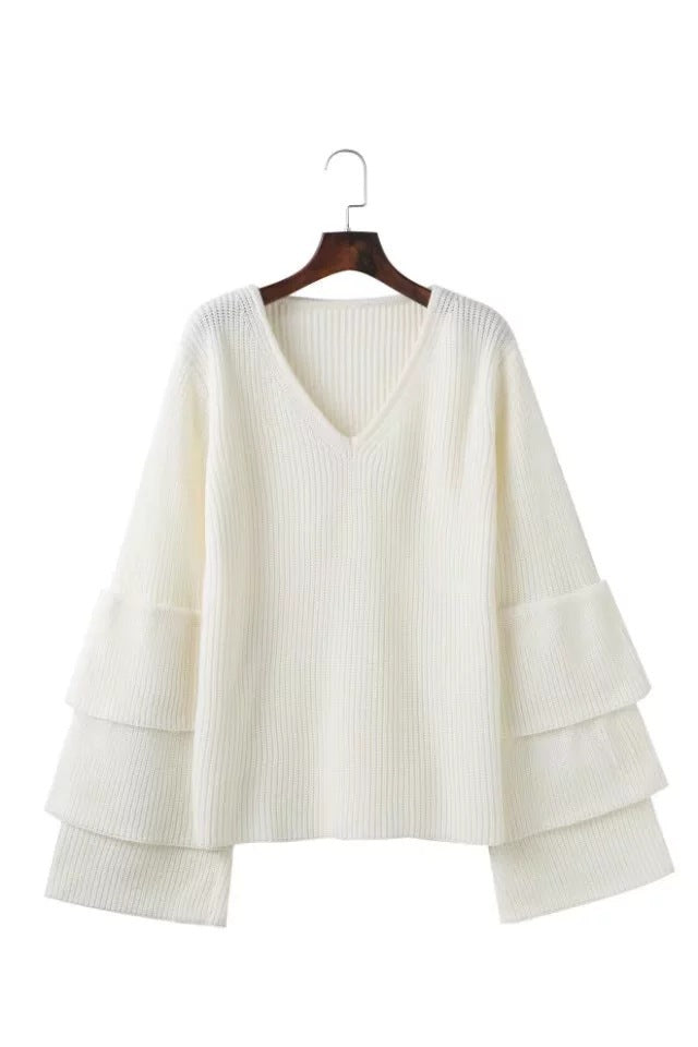 Women Bell Sleeves Fall Knitted Sweaters-Sweaters-White-One Size-Free Shipping at meselling99