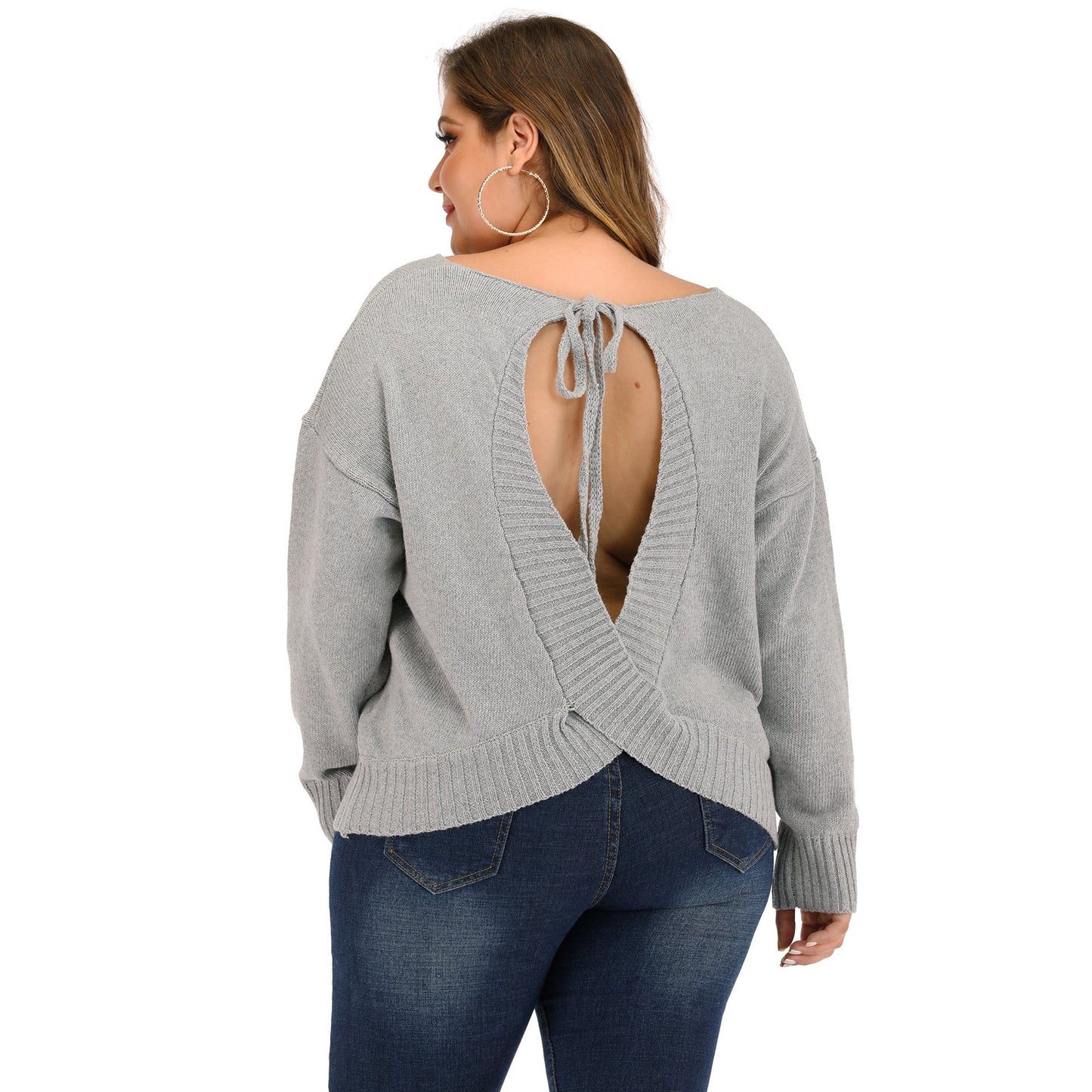 Gray Women Backless Plus Size Sweatrers--Free Shipping at meselling99