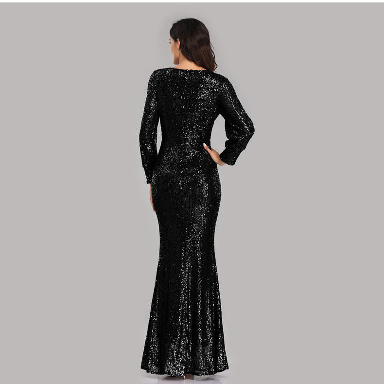 Sexy V Neck Sequined Mermaid Evening Dresses-Dresses-Free Shipping at meselling99