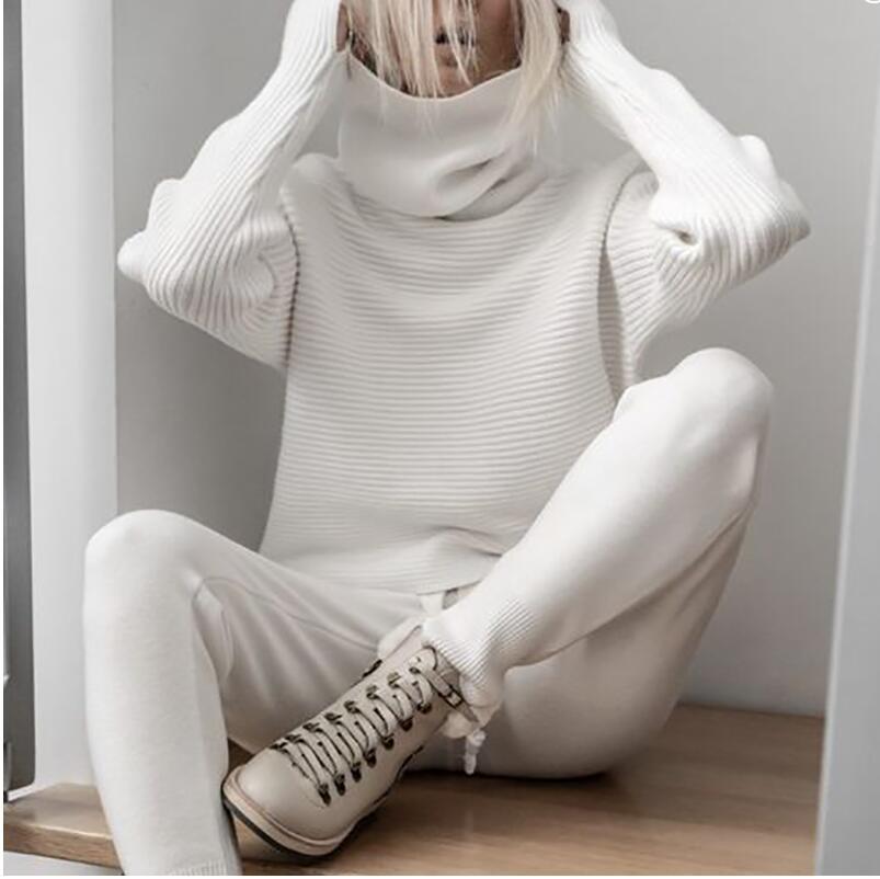 White Turtleneck Long Sleeves Casual Sweater-Women Sweaters-White-S-Free Shipping at meselling99
