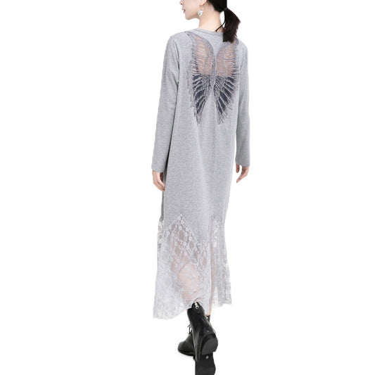 Women Angel Wings Lace Long Dresses-Maxi Dresses-Gray-One Size-Free Shipping at meselling99