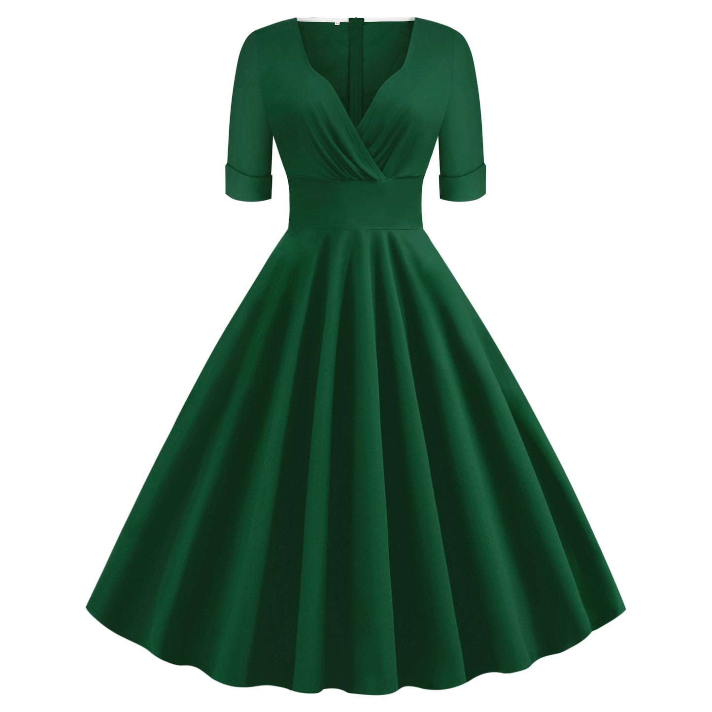 Vintage Short Sleeves V Neck Ball Dresses-Vintage Dresses-Green-S-Free Shipping at meselling99